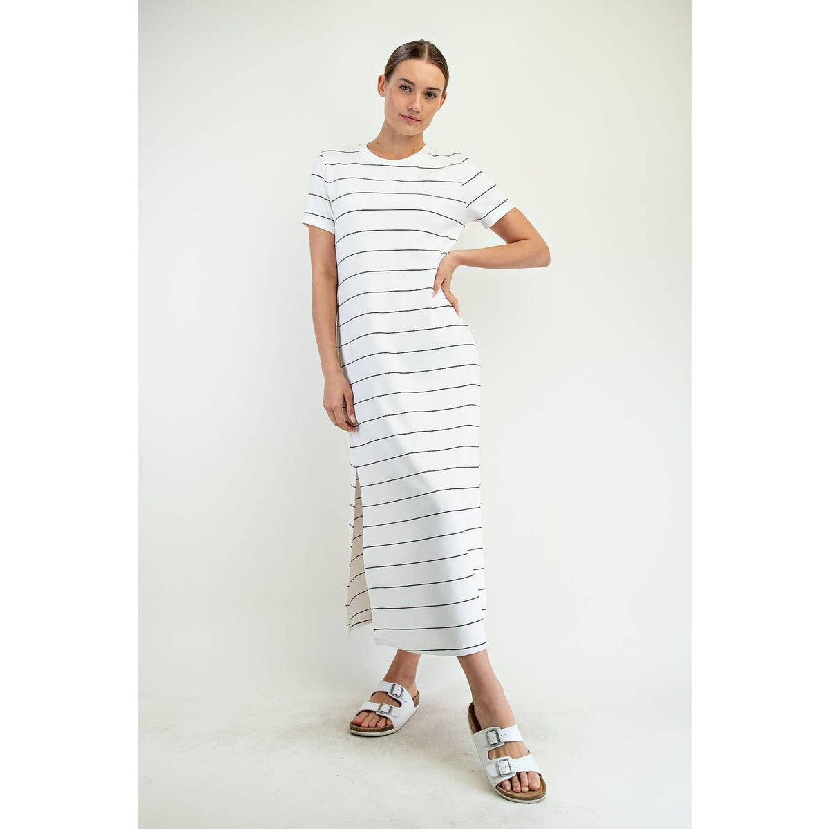 Rae Mode Modal Scuba Stripe Maxi Dress: Cream/Black