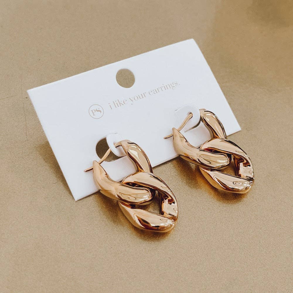 Pretty Simple Urban Edge Gold Chain Link Earrings - WATERPROOF