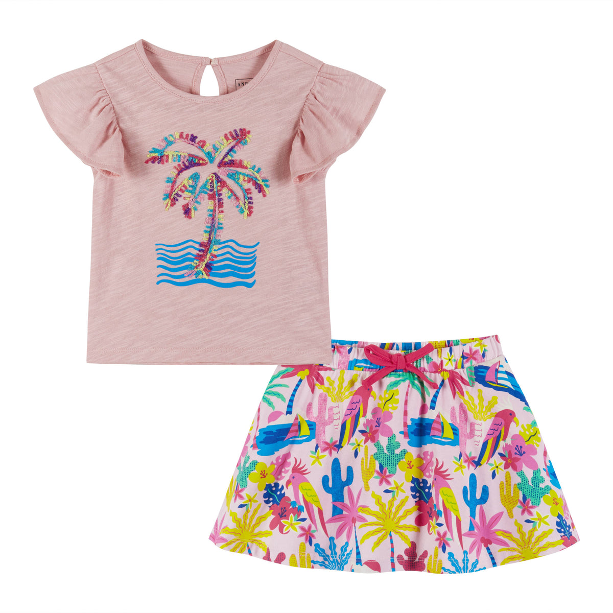 Andy & Evan Girls Toddler Palm Tree Tee & Tropical Skort Set