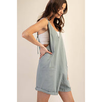 Rae Mode Cotton Twill Roll-Up Overall Short Romper: Dusty Sage