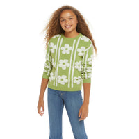 Andy & Evan Girls Tween Flower Sherpa Sweater | Green