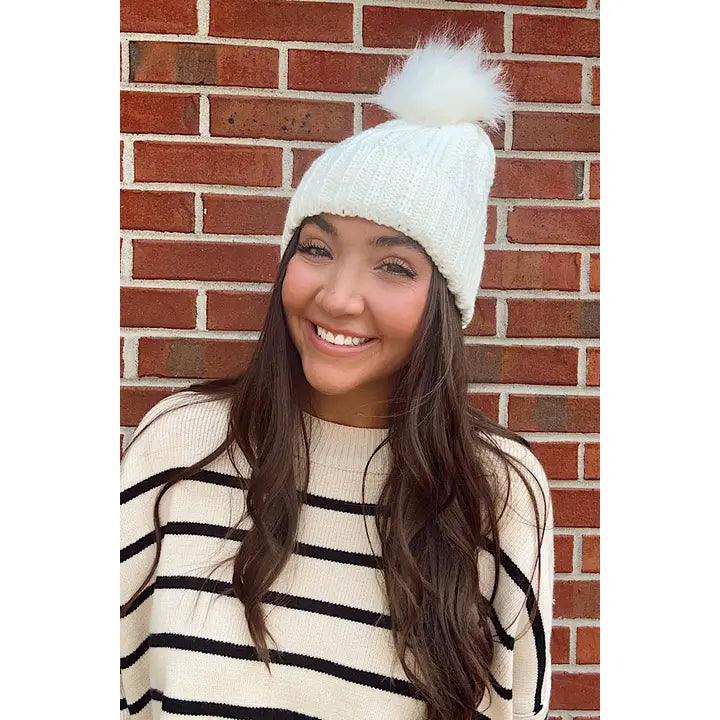 Nash Grey - Satin Lined Adult Pom Beanie