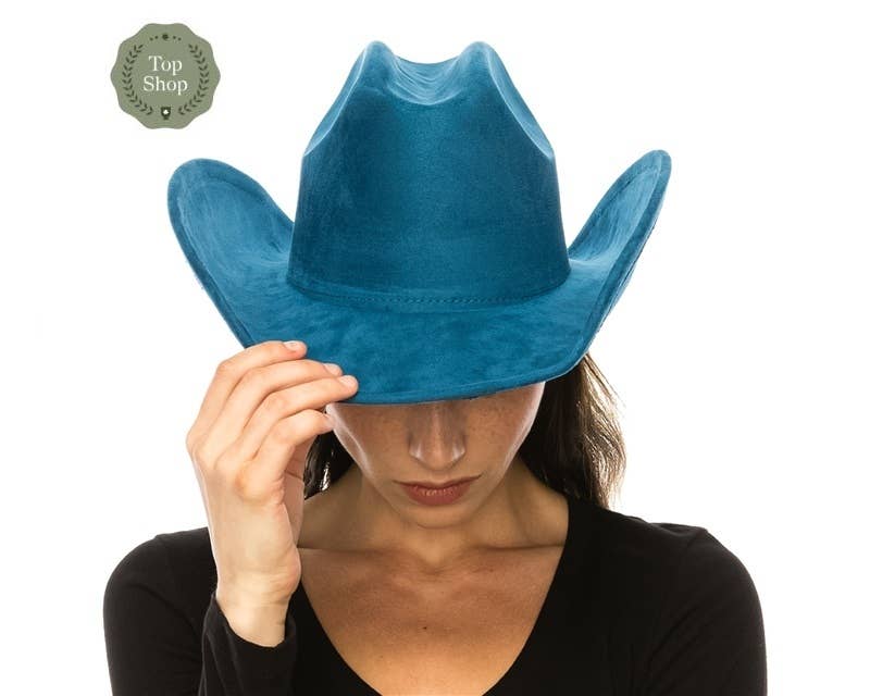 DNMC - Cattleman Cowboy-Cowgirl Hat - Vegan Suede - 12+ Colors!: Teal