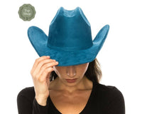 DNMC - Cattleman Cowboy-Cowgirl Hat - Vegan Suede - 12+ Colors!: Teal
