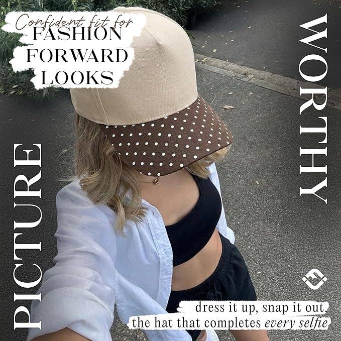 Funky Junque - Women's 2-Tone Blank Snapback Hat - Polka Dots - Brown/Beige