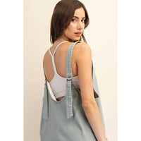 Rae Mode Cotton Twill Roll-Up Overall Short Romper: Dusty Sage