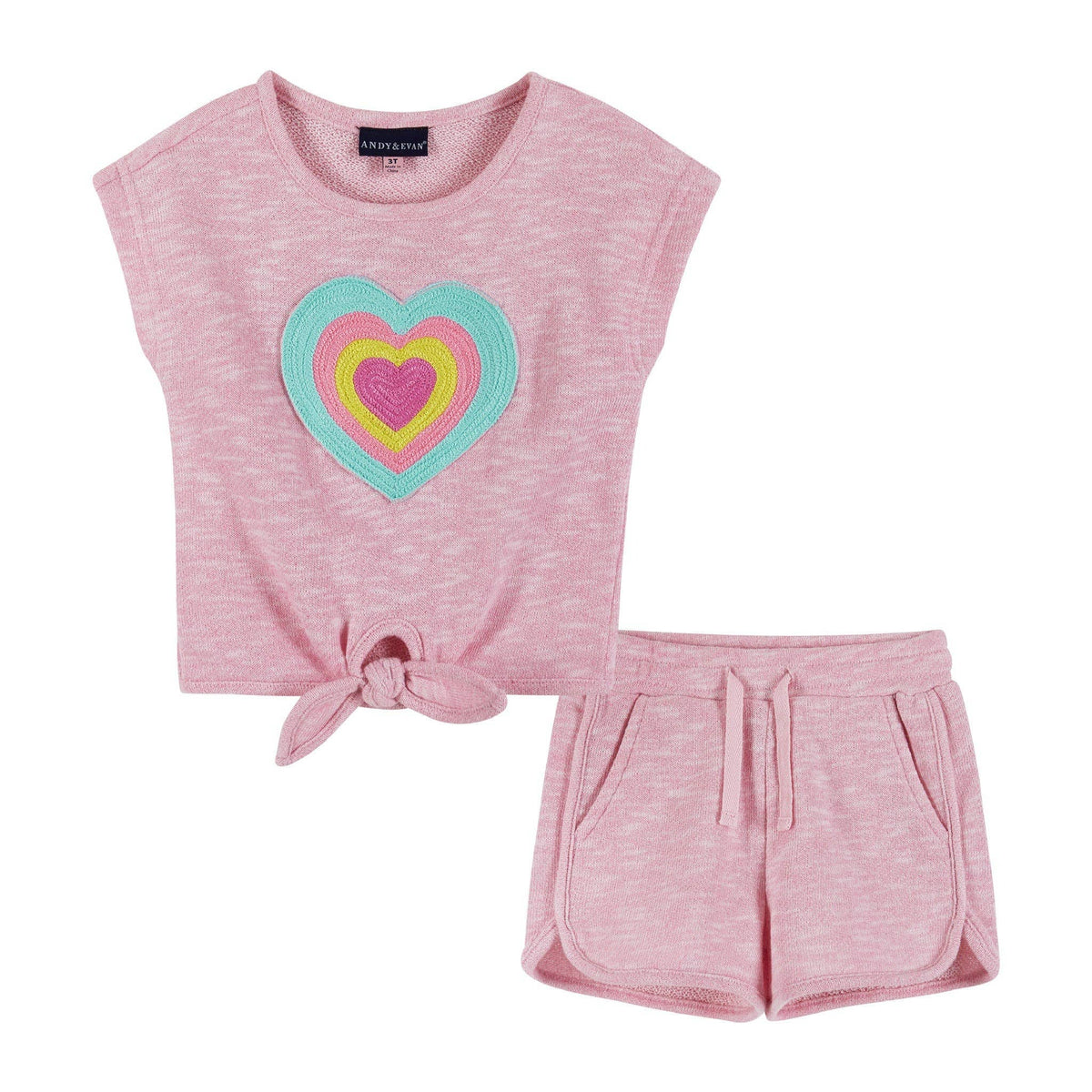 Andy & Evan Girls Toddler Pink Heart Short Set