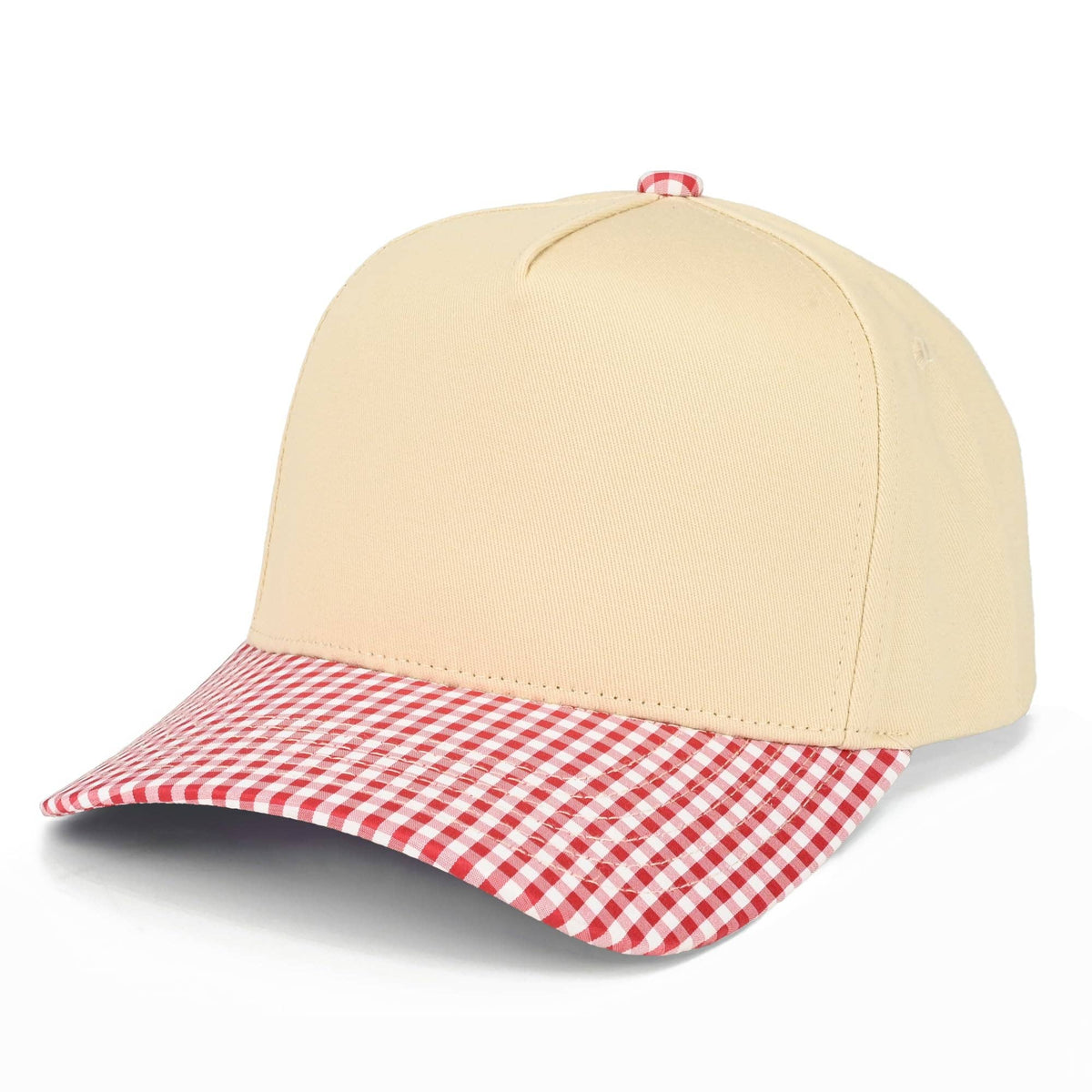 Funky Junque - 2 Tone Vintage Snapback Hat-Gingham Print-Red & White/Beige