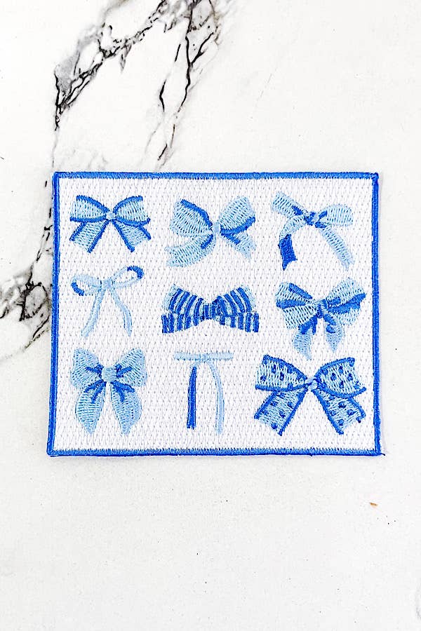 Nash Grey - Blue Bows Embroidered Patch