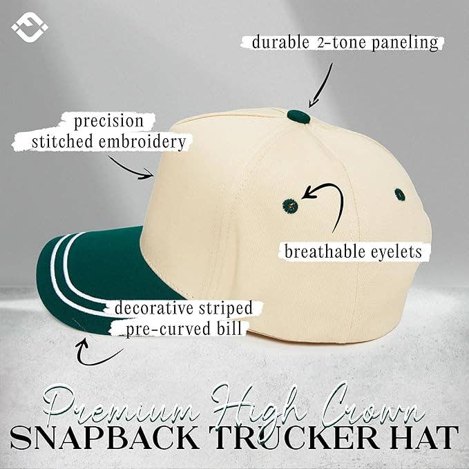 Funky Junque - Embroidered Brim Two Tone Trucker Hat - Kelly Green/Beige
