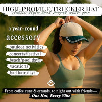 Funky Junque - Embroidered Brim Two Tone Trucker Hat - Kelly Green/Beige