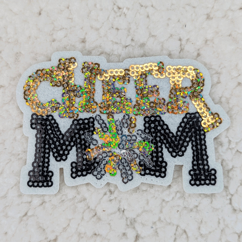 Trendy Transfers - GOLD Sequin Cheer Mom HAT/POCKET Patch