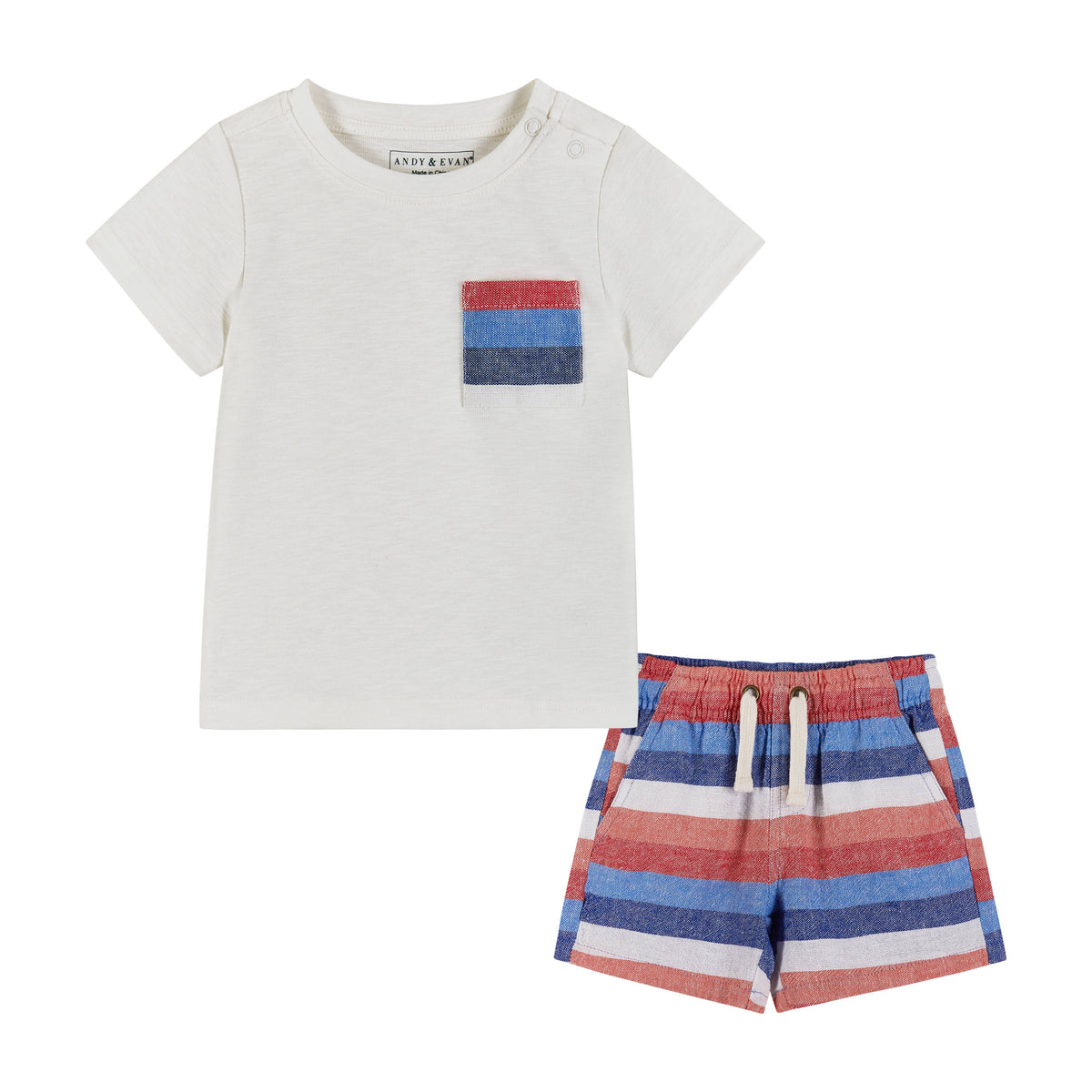 Andy & Evan Boys T-Shirt & Striped Drawstring Shorts Set