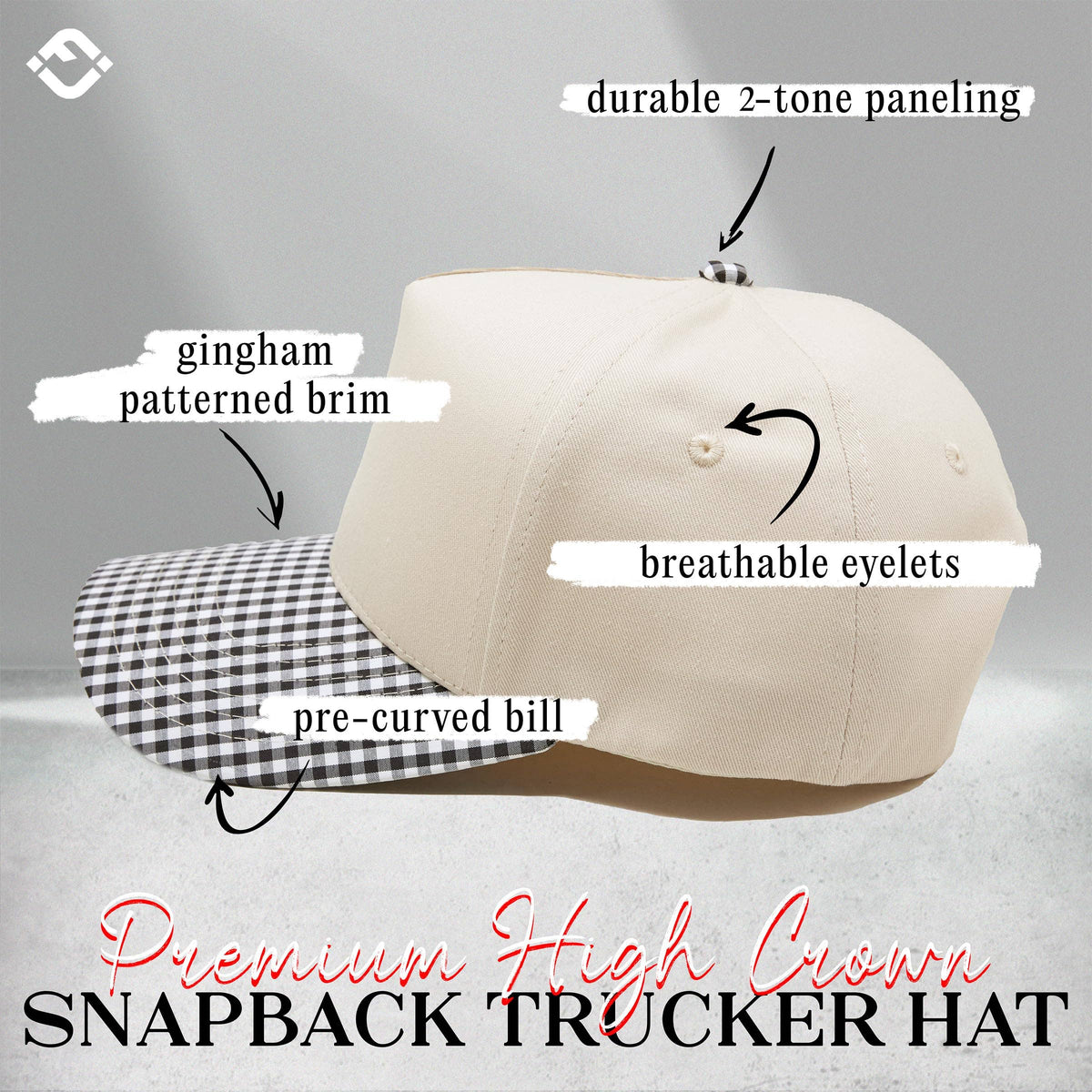 Funky Junque - Two Tone Vintage Snapback Hat - Gingham Print-Black & White