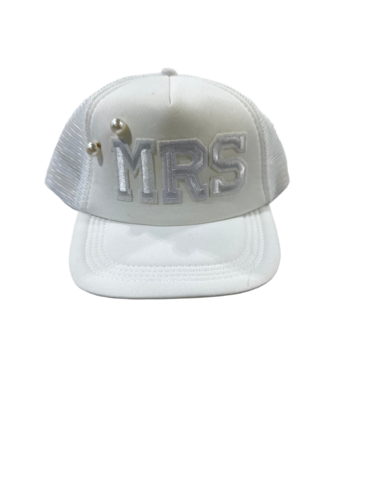 All White Mrs Trucker Hat and Pin