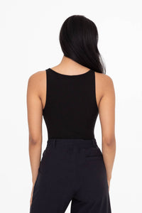 Mono B Square Neck Ribbed Bodysuit - BLACK