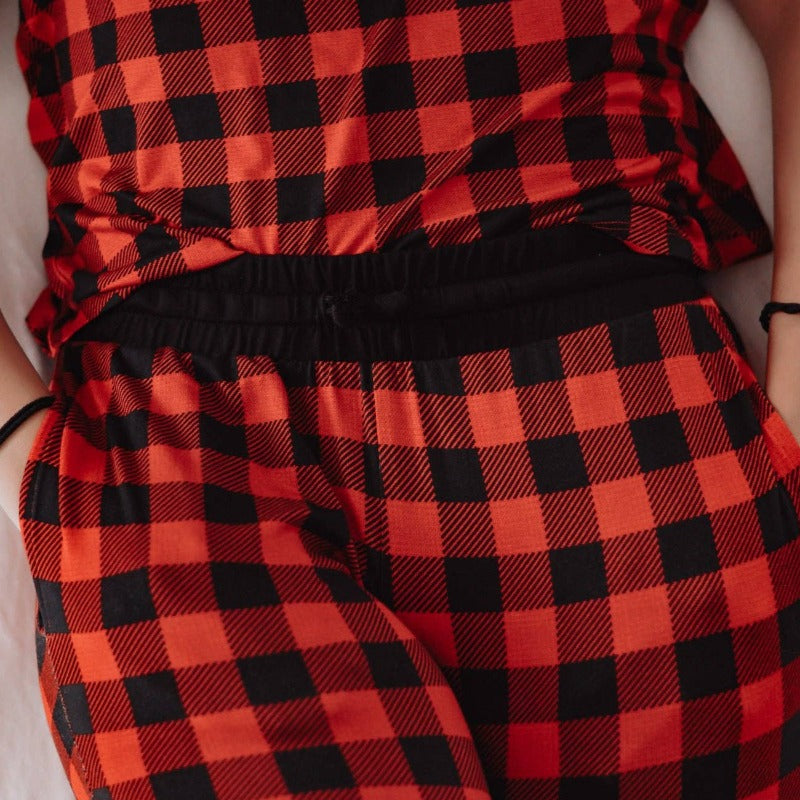 MAMA JOGGERS- Red Buffalo Plaid: L