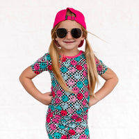 Children's Pink Check Smile Bamboo Short Sleeve 2 Piece Set