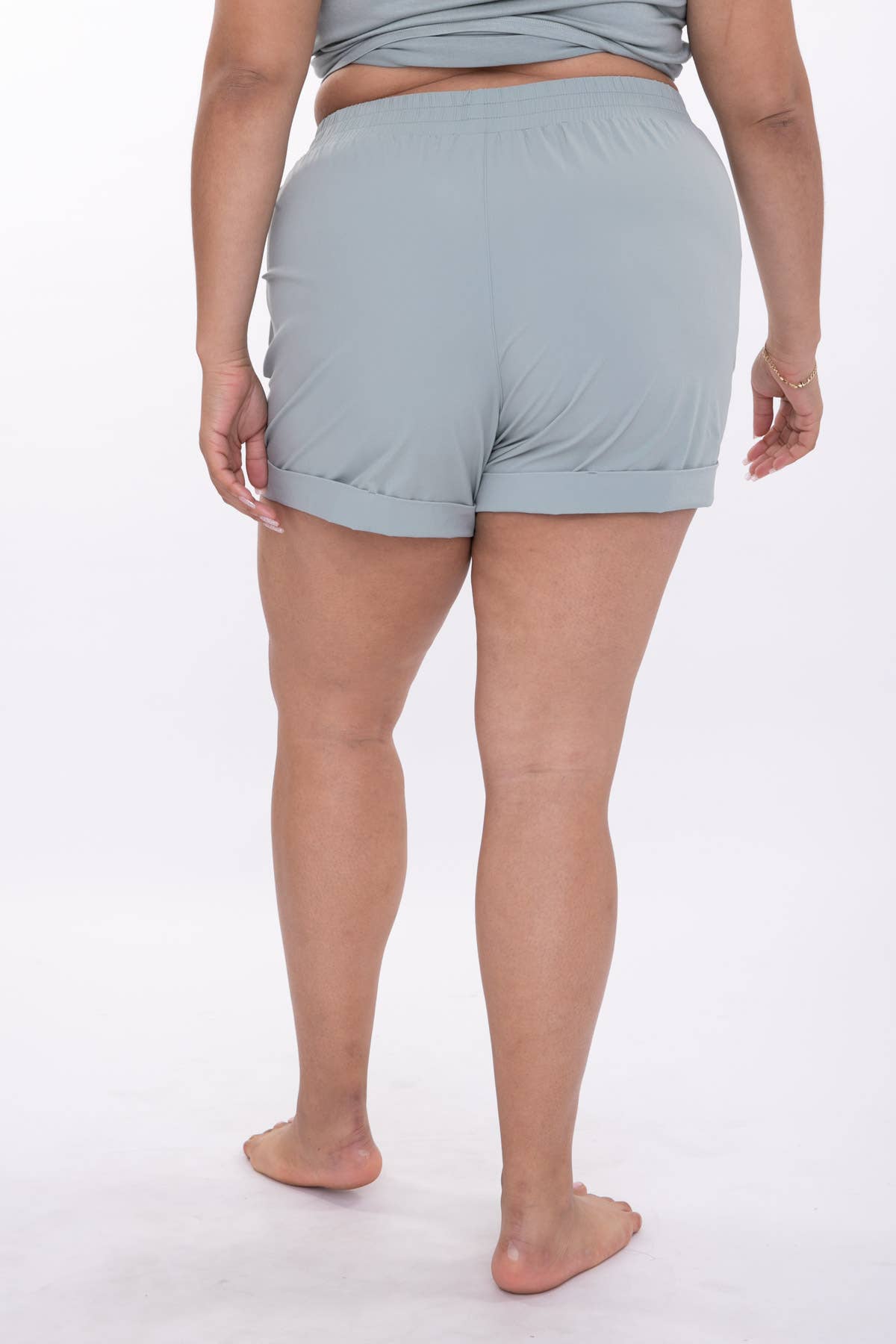 Mono B CURVY Highwaist Athleisure Shorts with Cuffed Leg - Orient Blue