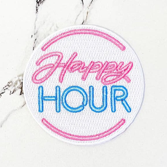 Neon Happy Hour Sign Trucker Hat Patch