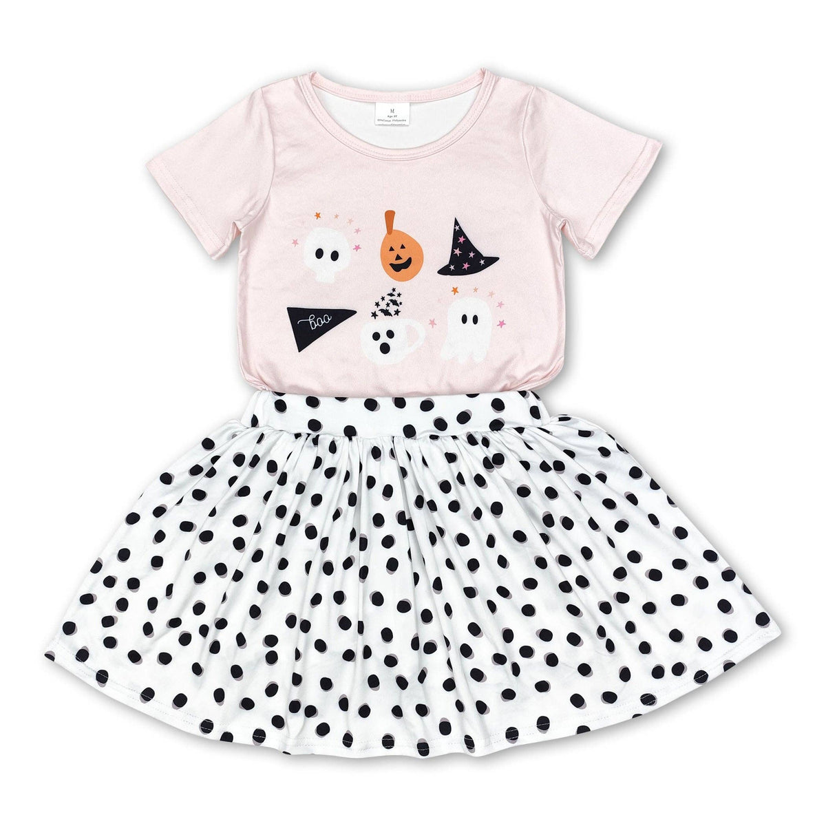Yawoo Garments - Pink ghost pumpkin boo shirt skirt girls Halloween clothes: 5-6T