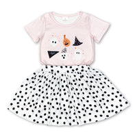 Yawoo Garments - Pink ghost pumpkin boo shirt skirt girls Halloween clothes: 5-6T