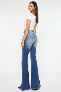 Kan Can - Women's Dark Blue Flare High Rise Jeans