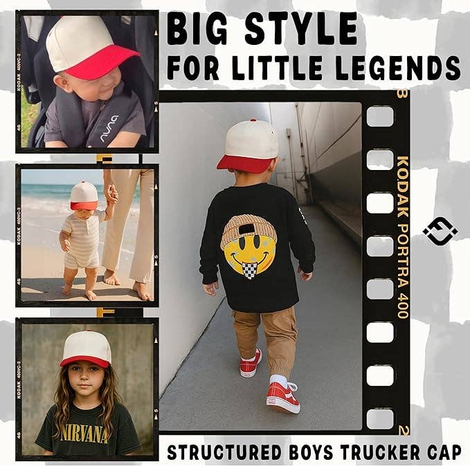 Funky Junque - Kids/Baby Two Tone Vintage Cap - Red/Beige: Kids (2-9 Years)