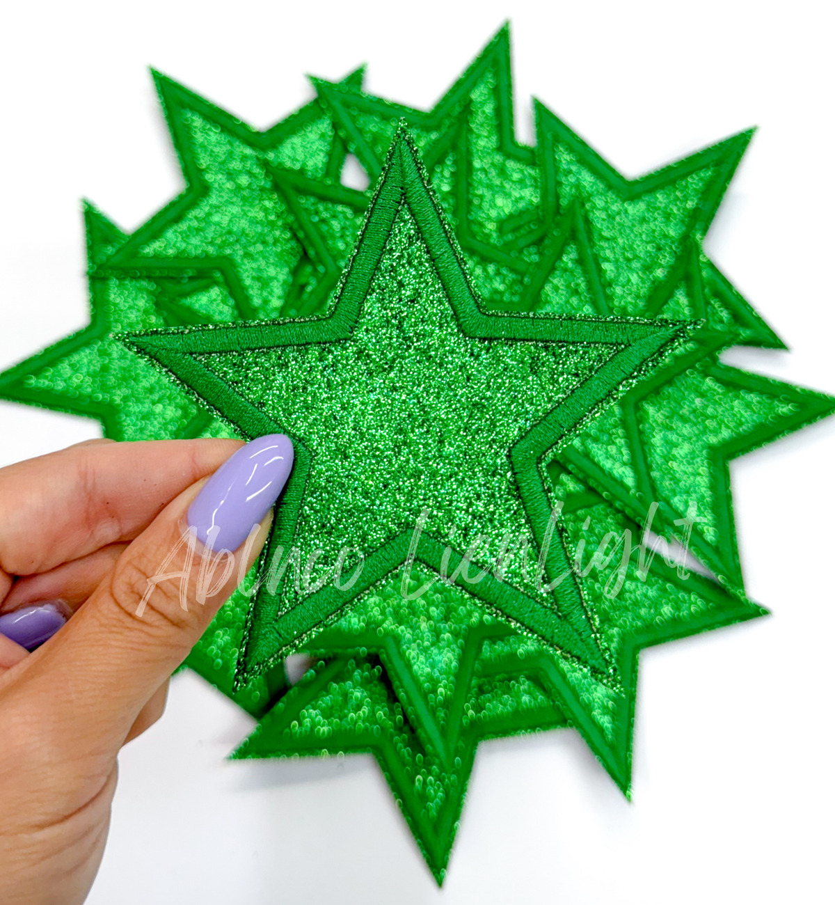 ABLN Boutique - 3” Green glitter star embroidery patch iron on 