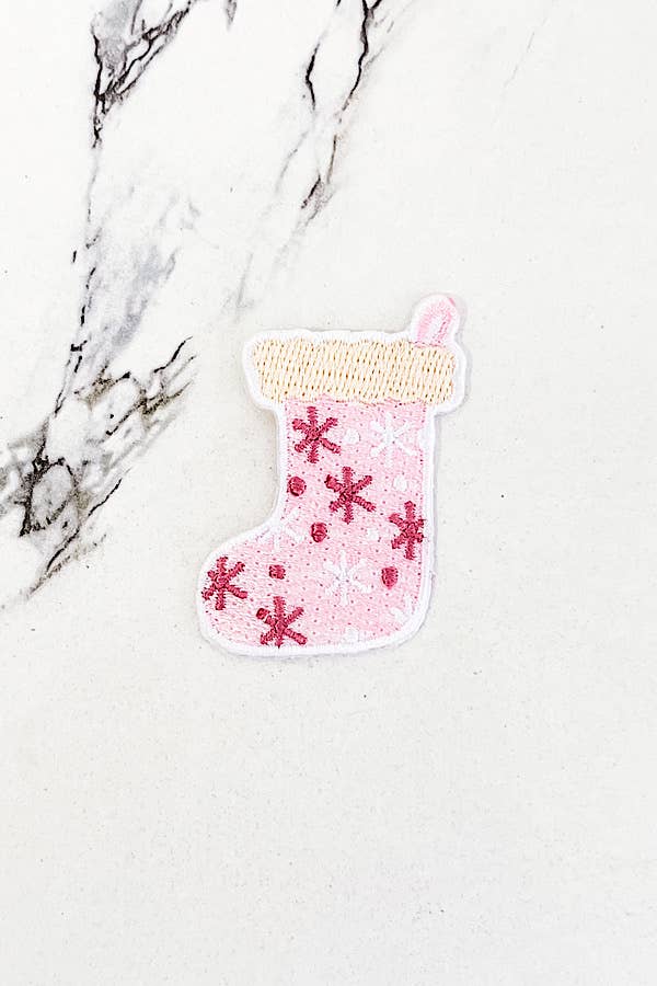 Nash Grey - Pink Snowflake Stocking Embroidered Patch