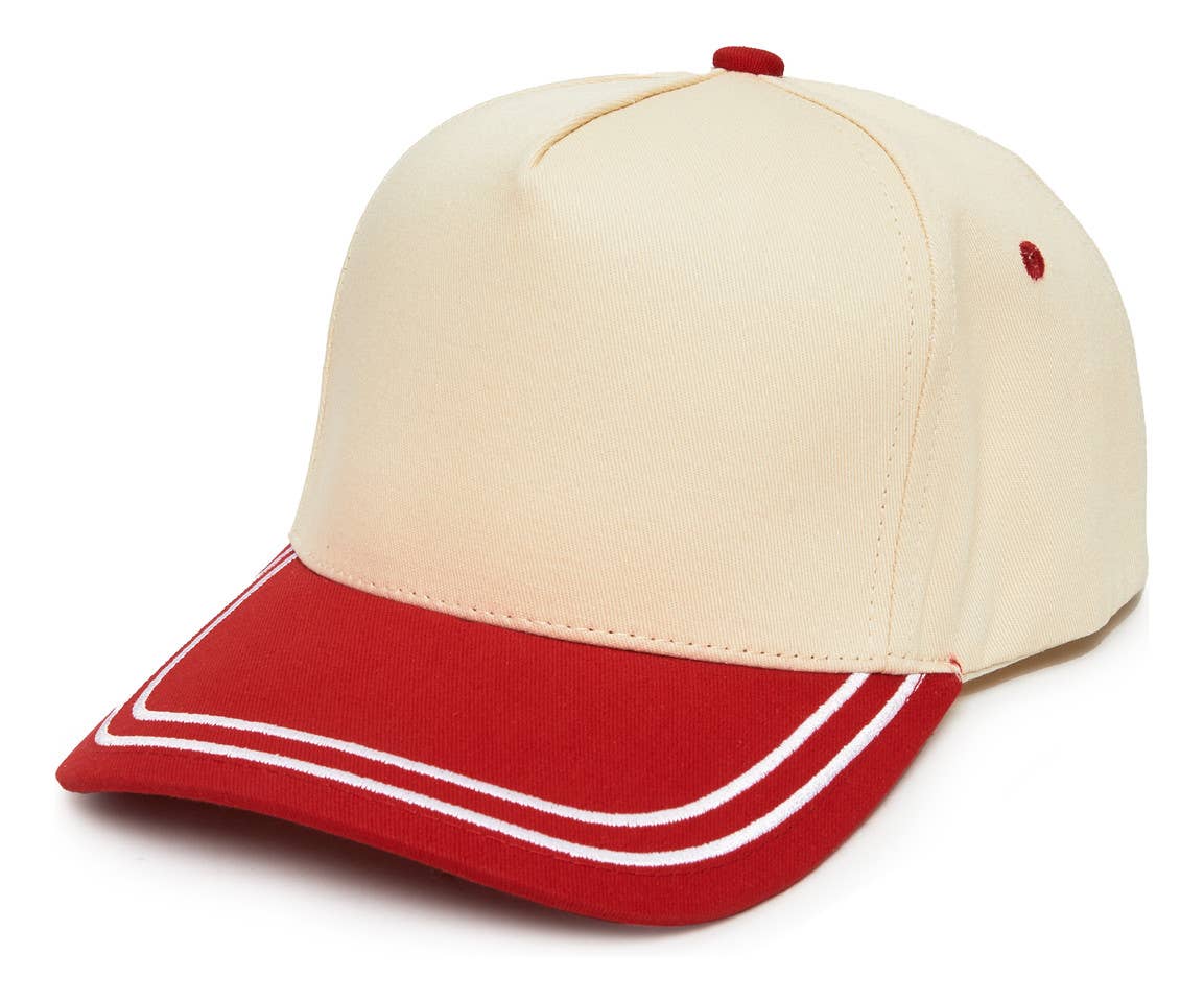 Funky Junque - Embroidered Brim Two Tone Trucker Hat - Red/Beige