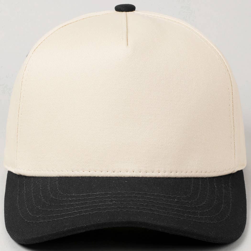 Fashion City - Plain Two-Tone Canvas Cotton Trucker Hat: BLK / ONE SIZE