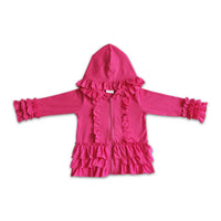 Yawoo Garments - Solid colorful zipper girls ruffle hoodie jackets: Maroon / 6-7T