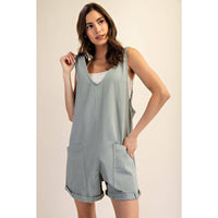 Rae Mode Cotton Twill Roll-Up Overall Short Romper: Dusty Sage