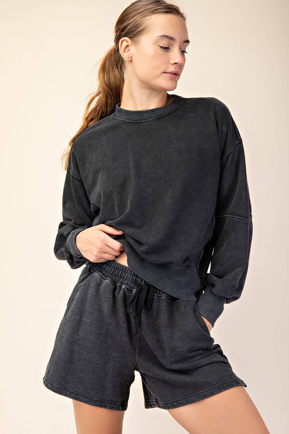 Rae Mode Mineral Washed French Terry Short Set: Mocha