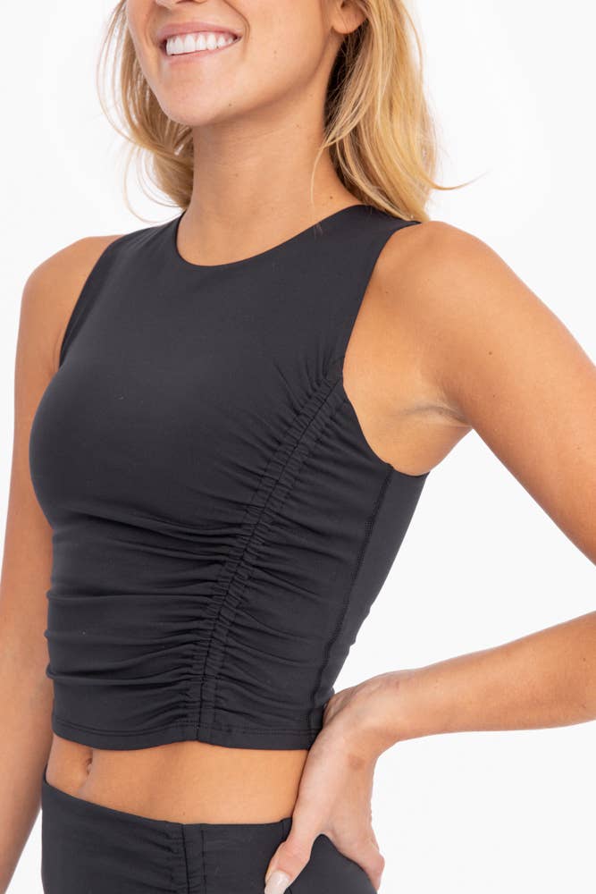 Mono B Venice Asymmetric Cinch Crop Top - Black