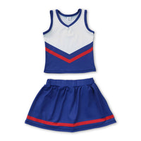 Yawoo Garments - Sleeveless white maroon top skirt girls team cheer active set: Red white / 6-7T