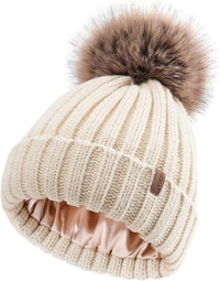 Youth Satin Lined Furtalk Winter Beanie with Pom