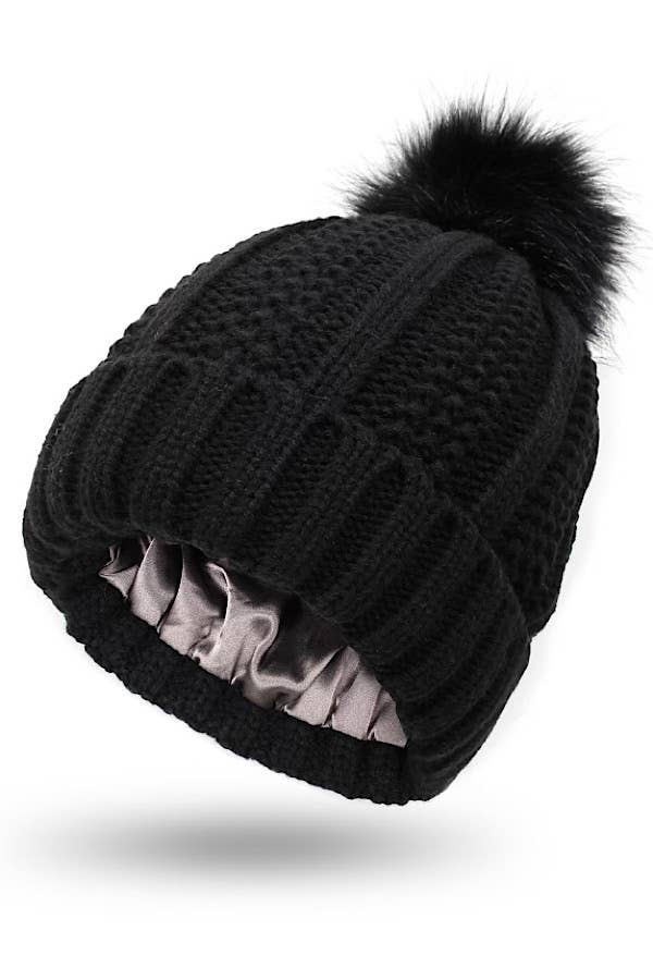 Nash Grey - Satin Lined Adult Pom Beanie