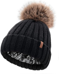 Youth Satin Lined Furtalk Winter Beanie with Pom