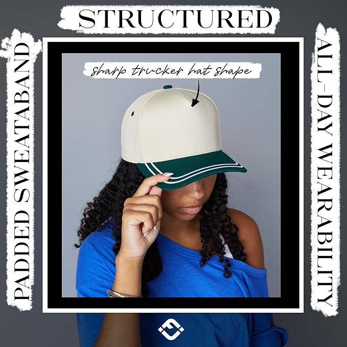 Funky Junque - Embroidered Brim Two Tone Trucker Hat - Kelly Green/Beige