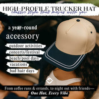 Funky Junque - Embroidered Brim Two Tone Trucker Hat - Navy/Beige