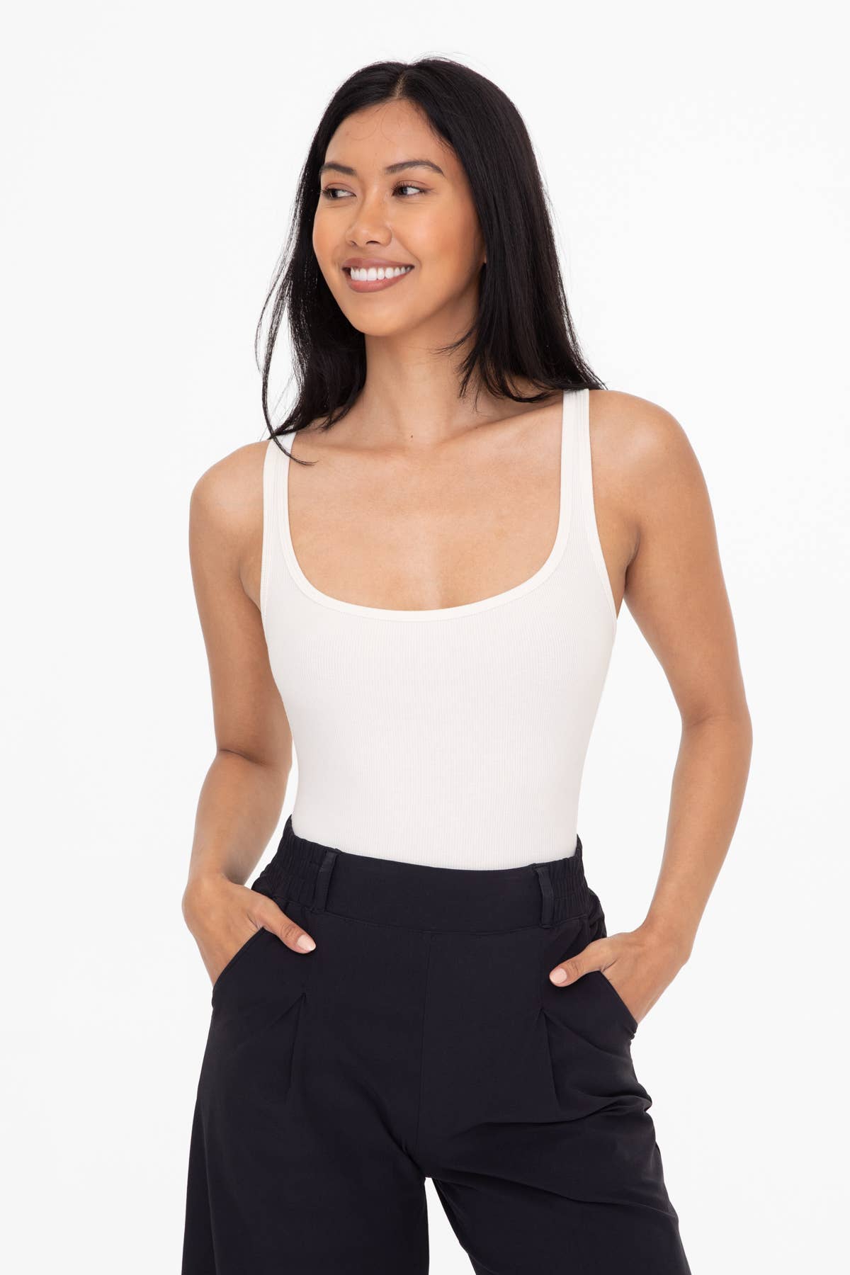 Mono B Square Neck Ribbed Bodysuit - BLACK