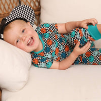 Children's Blue Check Smile Bamboo 2 Piece Set