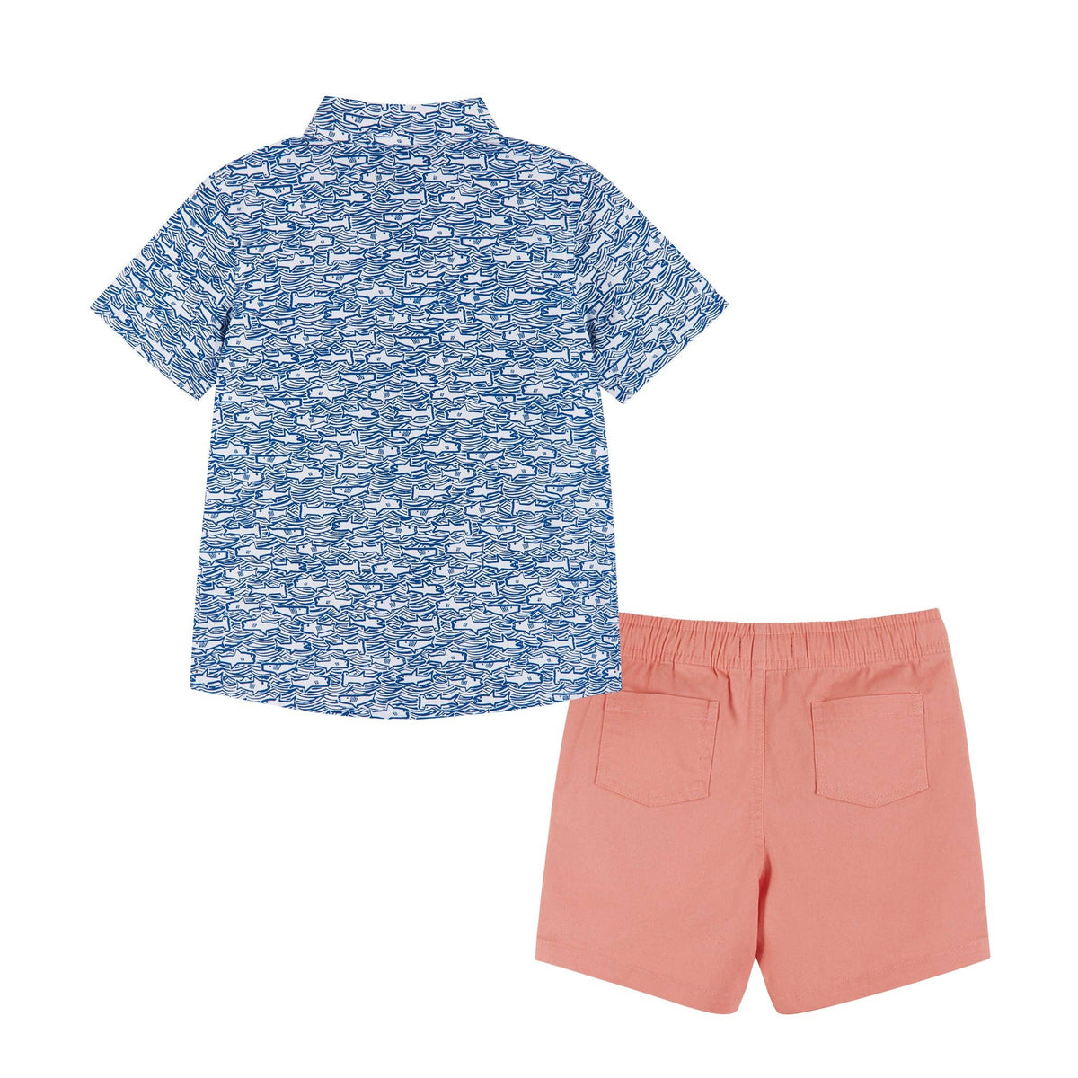 Andy & Evan Boys Shark Print Button-Down and Short Set - Blue Sharks