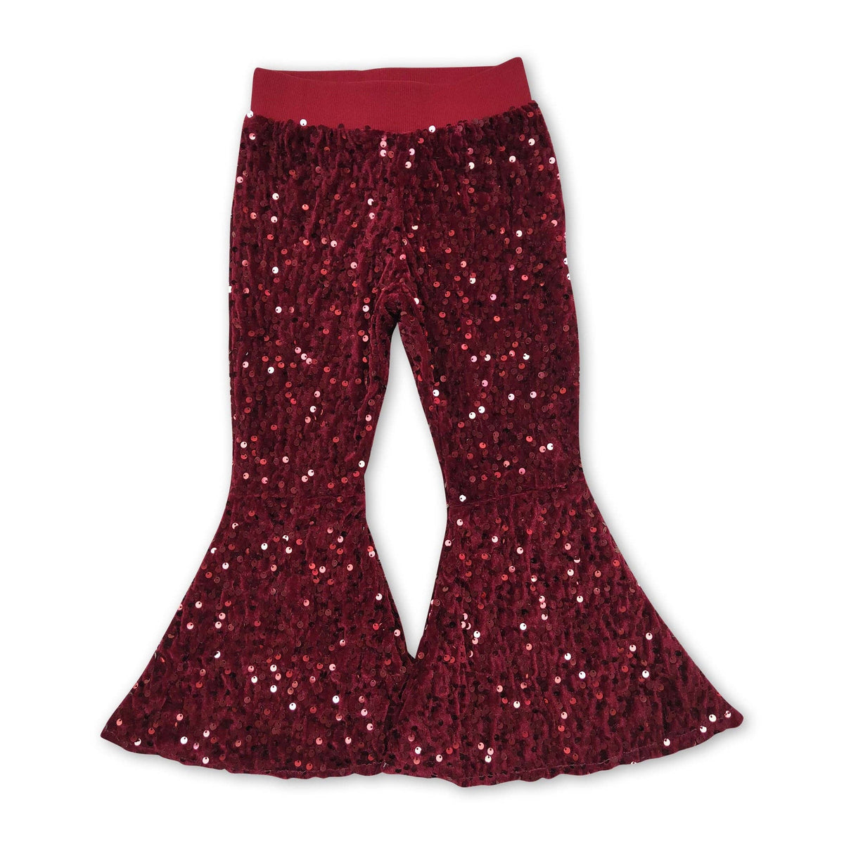 Yawoo Garments - Maroon sequin lining baby girls bell bottom pants: 6-7T