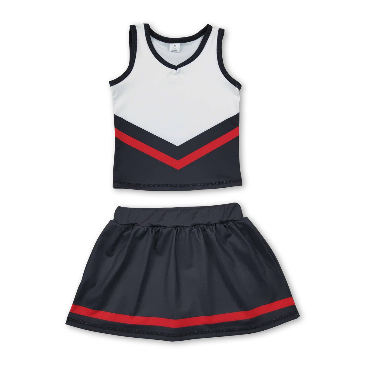 Yawoo Garments - Sleeveless white maroon top skirt girls team cheer active set: Red white / 6-7T