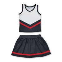 Yawoo Garments - Sleeveless white maroon top skirt girls team cheer active set: Maroon / 10-12T