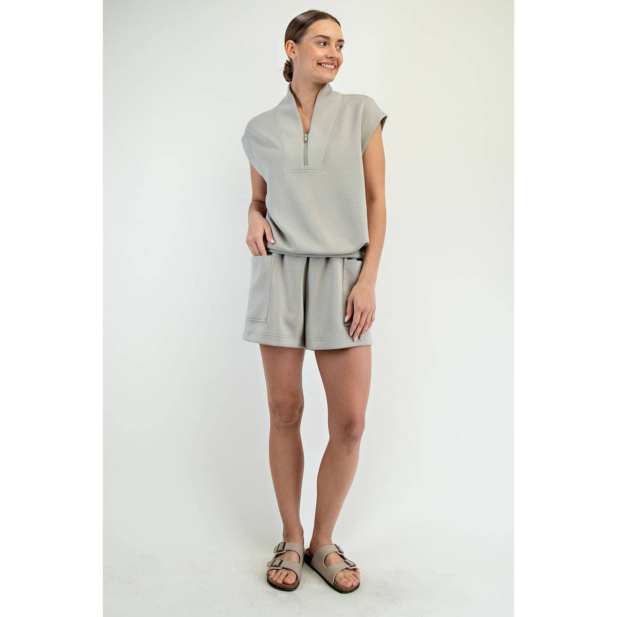 Rae Mode Modal Scuba Luxe V-Neck Sleeveless Top and Shorts Set: Paradise Blue