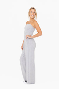 Mono B Strapless Flared Lounge Jumpsuit - Black